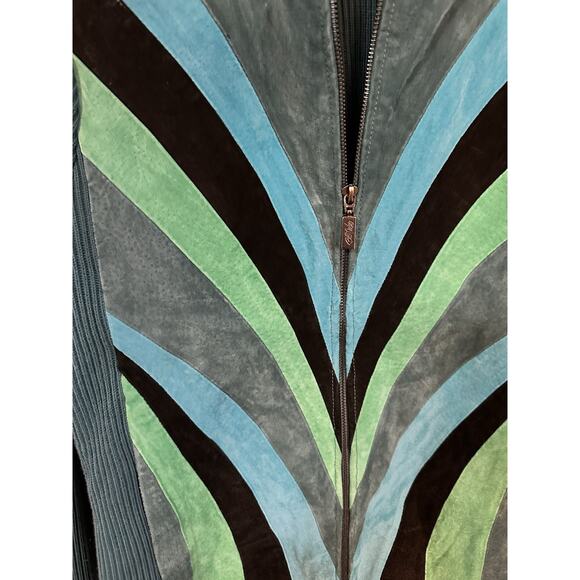 Bob Mackie Teal and Black Leather Jacket - Picture 2 of 7